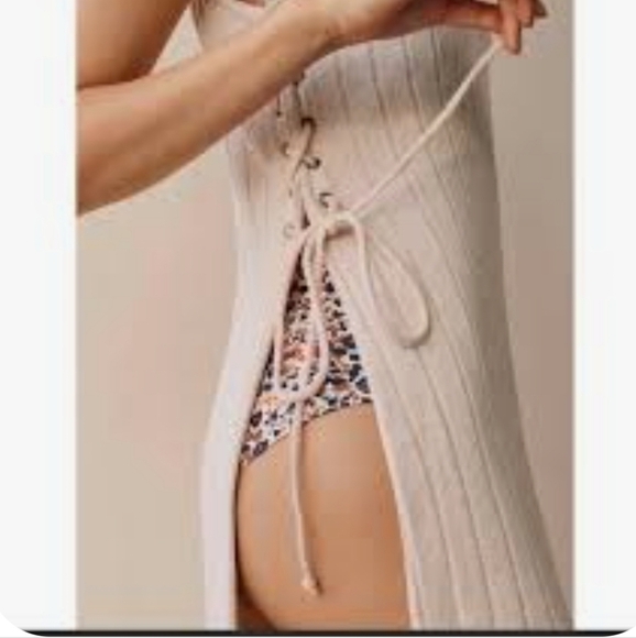 Anthropologie Lace up Maxi Turtleneck Ribbed Sleeveless Sweater Duster Sz Small - Picture 2 of 11